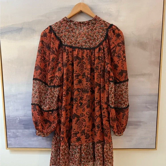 Zara Rust Floral Long Sleeve Dress - Picture 5 of 5